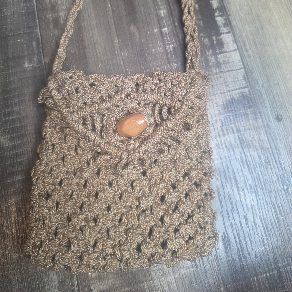 Handcrafted Brown Crochet Shoulder Bag